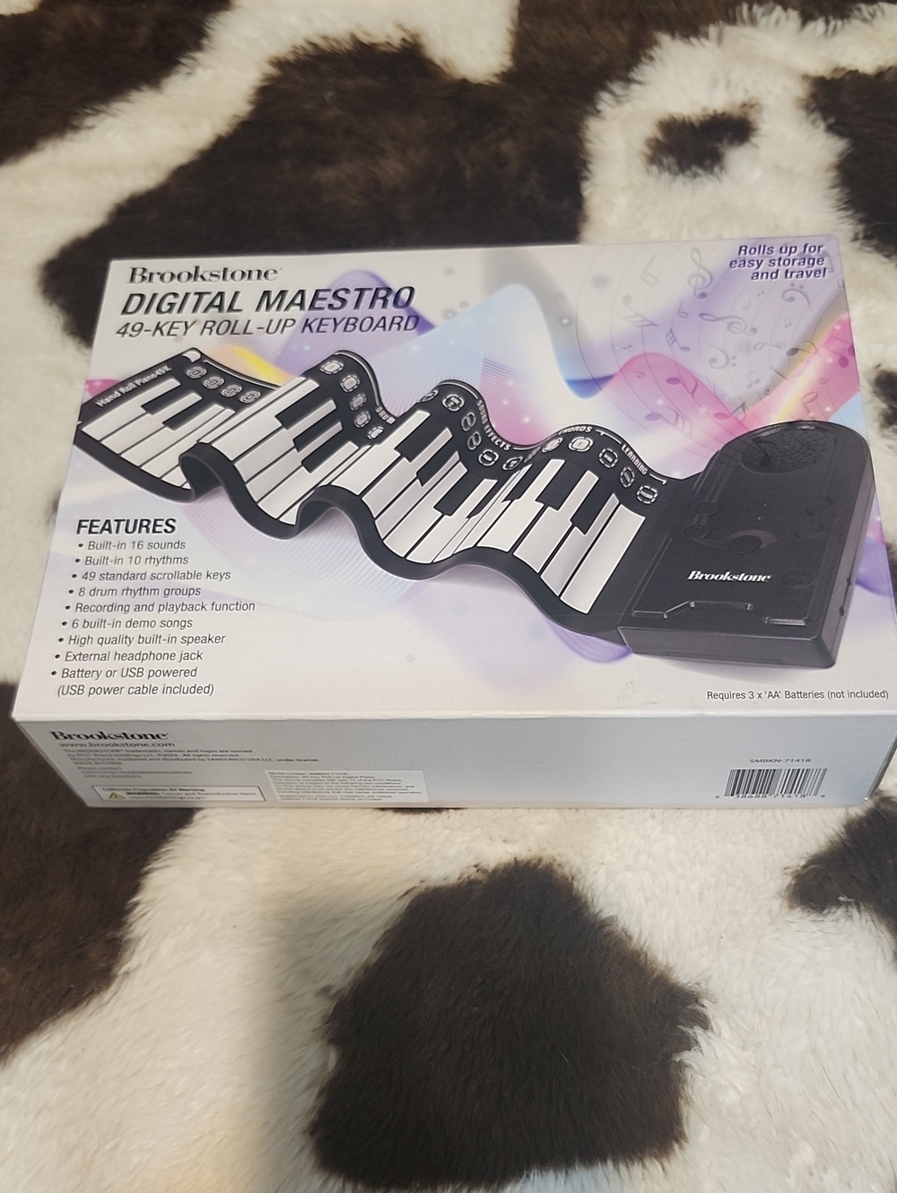 Brookstone 49-Key Roll-Up Keyboard - Black and White
